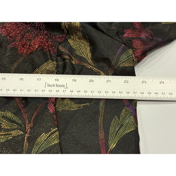 Chico's 100% Silk Asian Inspired‎ Beaded Floral Jacket Womens XL Black Career - Picture 11 of 12